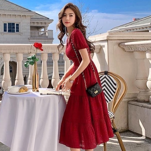 dress korean import / maxi korea vintage bangkok impor dres sabrina dres korean terbaru kekinian