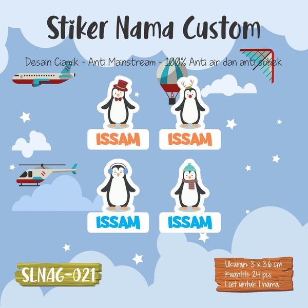 

Promo sticker label nama anak kartun cowok lucu pinguin cute pingo SLNAG-021 Berkualitas