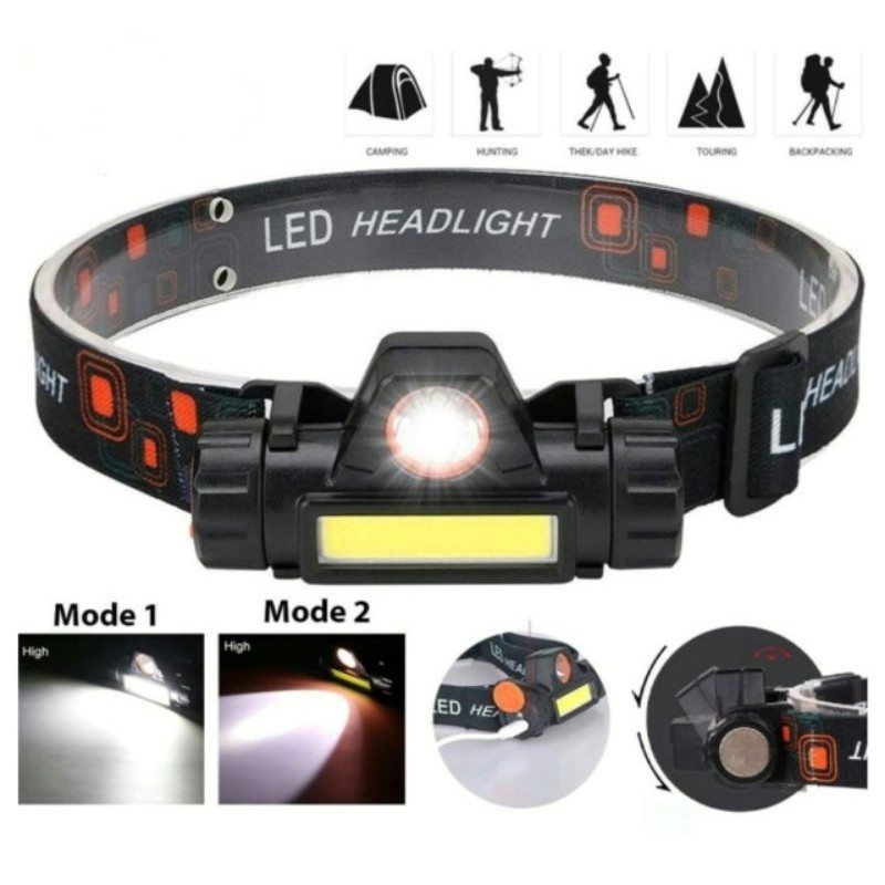 Senter Kepala LED COB Rechargeable / Headlamp Sorot Terang NEW !!!