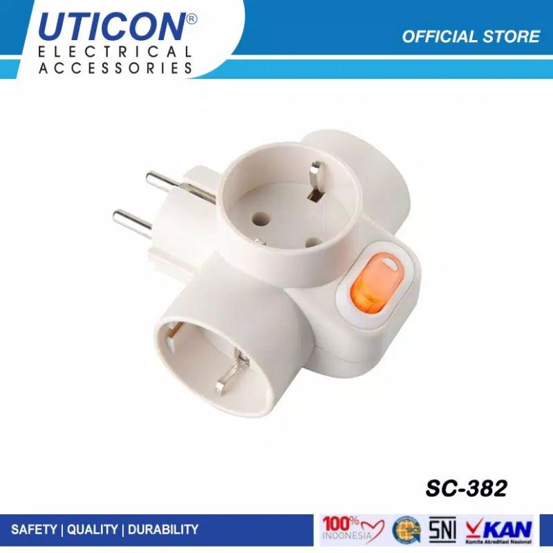 Uticon Steker T Arde + Saklar Neon SC-382 / Stop Kontak 3 Lubang dengan Steker dan Indikator