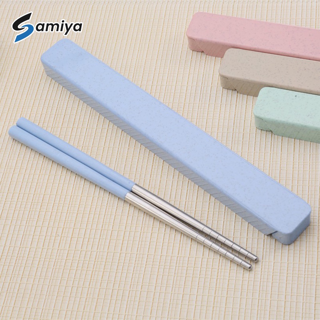 sumpit stainless portable wheat straw free box ( TERIMA CUSTOM PRINT NAMA dan LOGO ) / chopstick sujeo asia korea jepang chinese