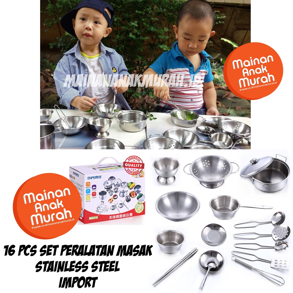 16 Pcs Set Mainan Simulasi Peralatan Memasak Dapur Bahan Stainless Steel Import Untuk Masak Anak Shopee Indonesia
