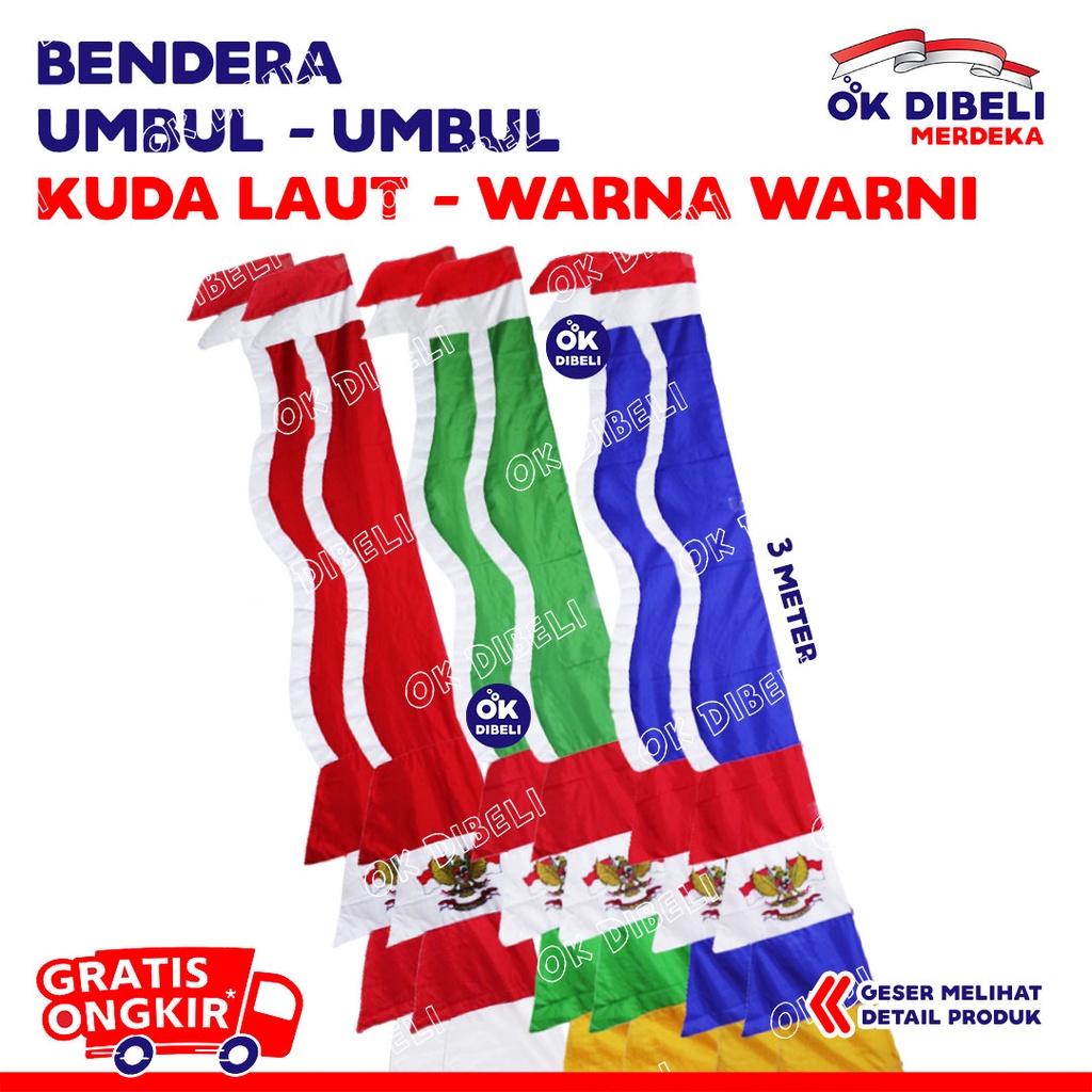 Jual PREMIUM Umbul Umbul Kuda Laut Warna Warni Ukuran 3M Murah Bendera ...