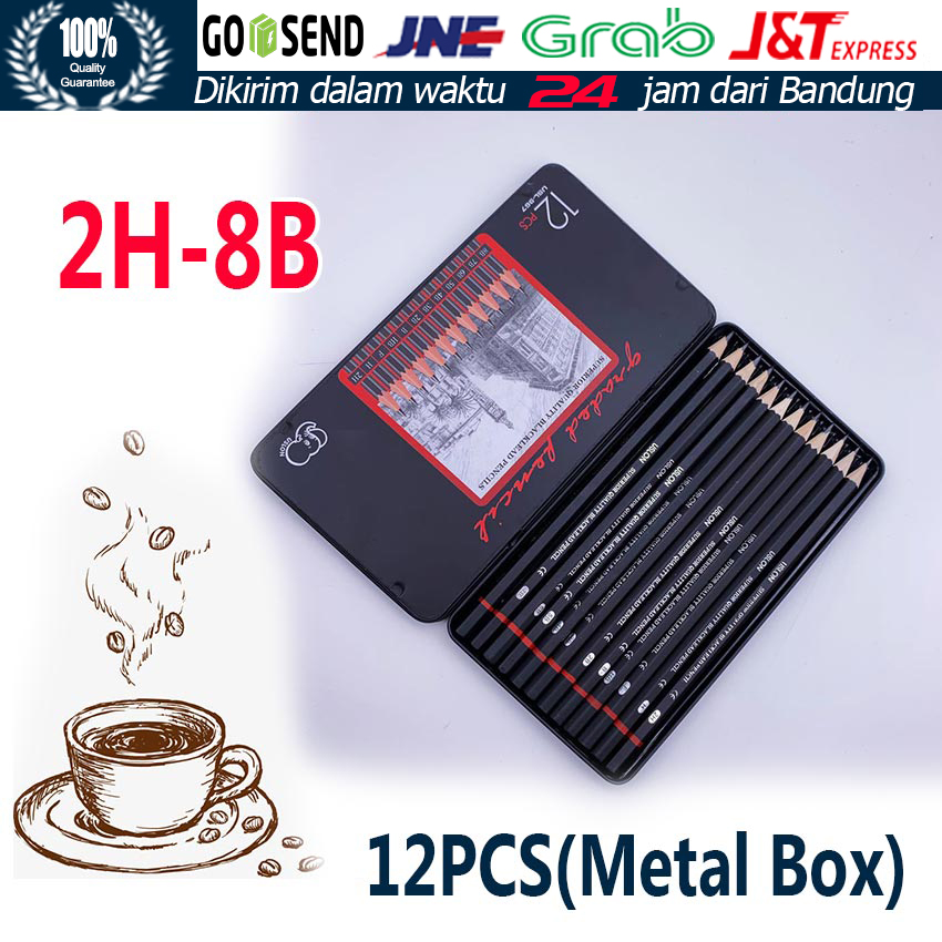 

H7Y isi 12 pcs Pensil gambar sketsa set lengkap 2H H F B HB 2B 3B 4B 5B 6B 7B 8B Charcoal Pencils