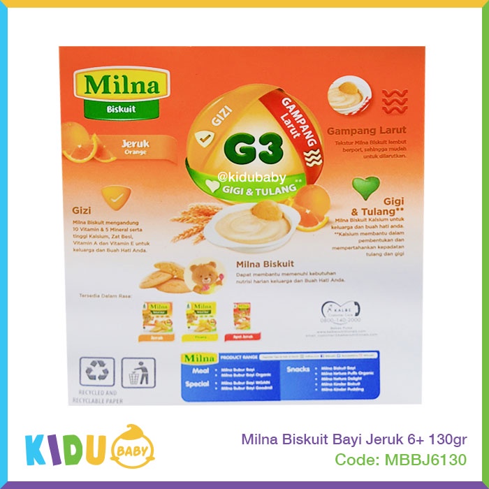 Milna Biskuit Bayi Cemilan MPASI 6 bulan keatas 130gr Kidu Baby