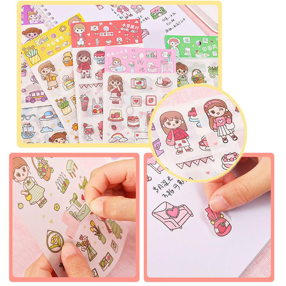 Agustina Kartun Alat Tulis Stiker 4 Pcs/Set Kartun Seri Buah DIY Diary Scrapbook Jurnal Alat Tulis Perekat Diri Gadis Manis Stiker