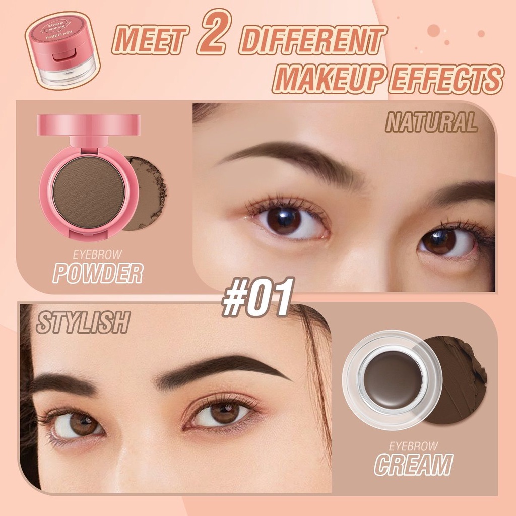 PINKFLASH Duo Effect Eyebrow Kit / 2in1 Eyebrow Cream &amp; Powder Gel Pomade Waterproof