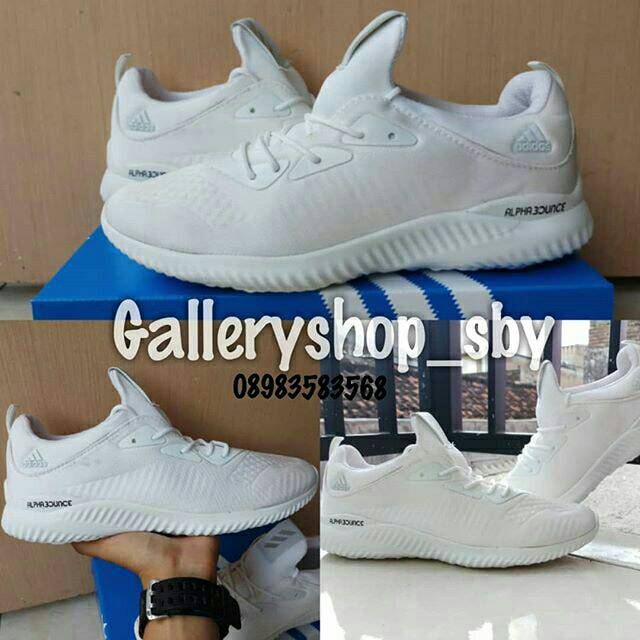 Sepatu Adidas Alphabounce Fullwhite Putih Sneakers Olahraga Lari Senam Kado Hadiah Pria Wanita