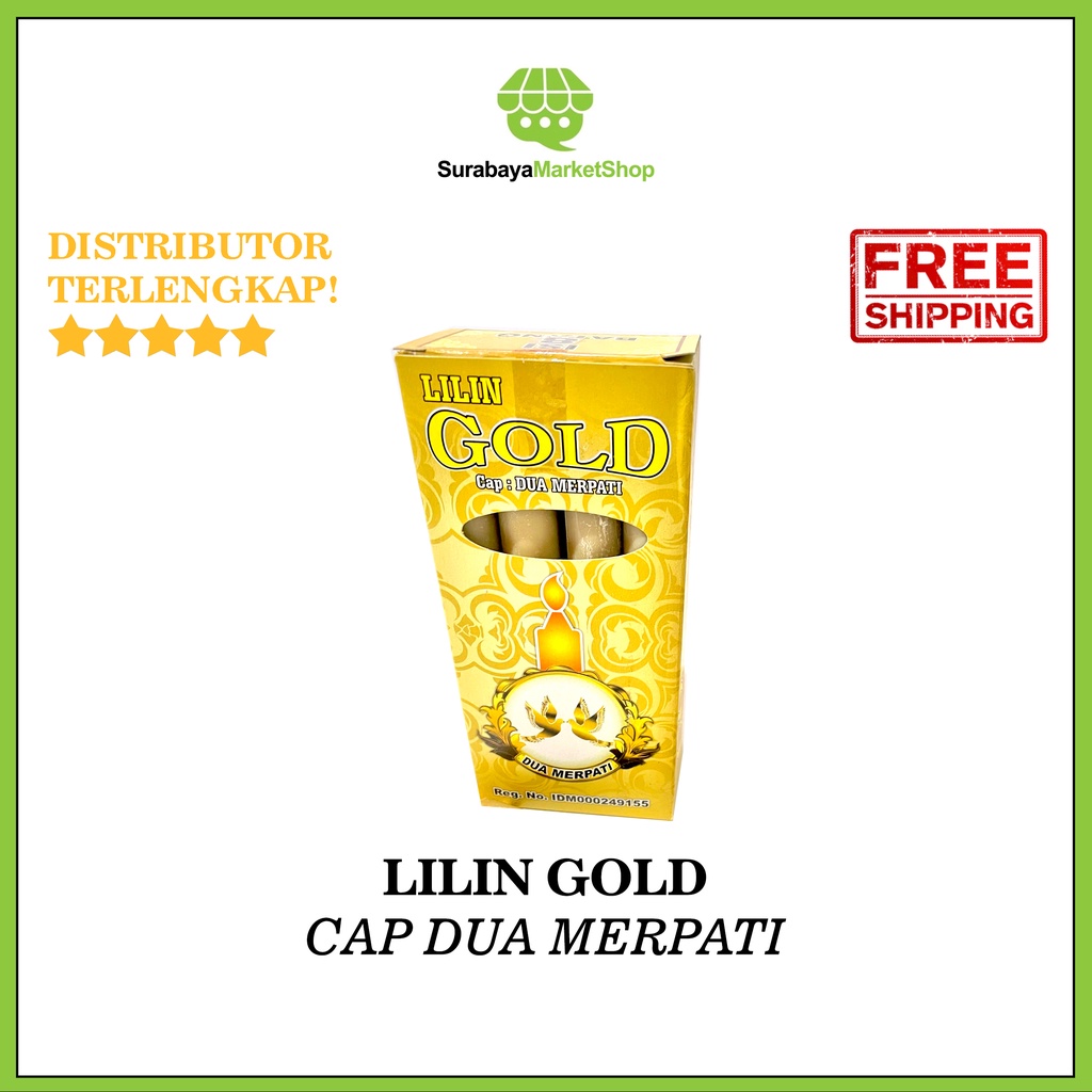 Lilin Gold Cap Dua Merpati - Lilin Mati Lampu Natal Jumbo Besar dan Kecil Led Lilin Emas