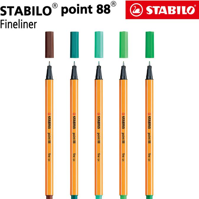 

STABILO SET 5 - Point 88 Green Shade Brown / Fineliner / Pen Hijau