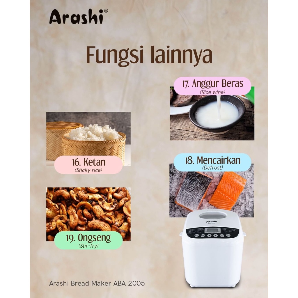 Arashi Digital Bread Maker Electric - Alat Mesin Pembuat Roti Otomatis ABA 2005 Listrik