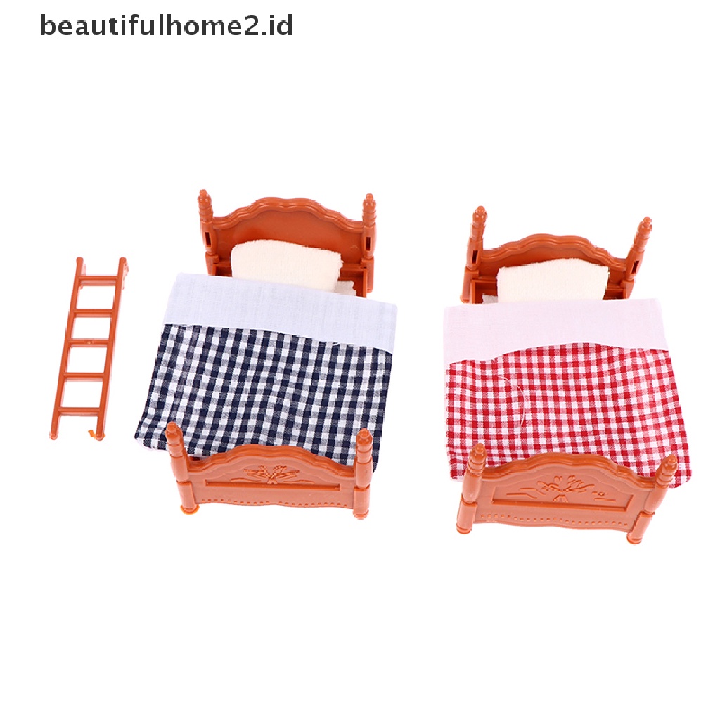 [beautifulhome2.id] 1 Set Doll House Mini Bedroom Children Mini Double Bed Furniture Scene Toy ID