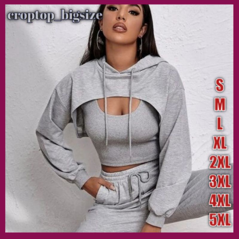Hoodie Crop Top Dada Terbuka Pakaian Wanita Bigsize S M L XL 2XL 3XL 4XL 5XL