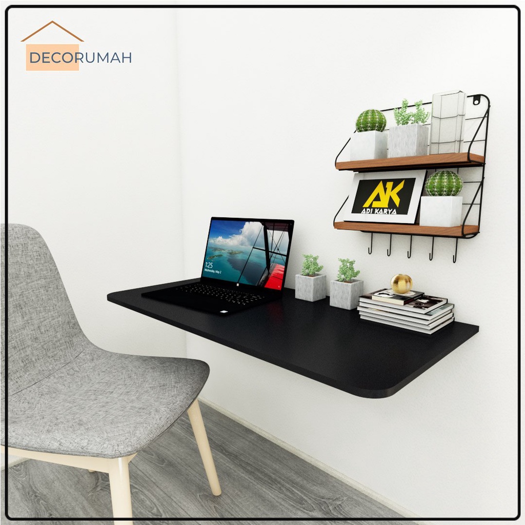 Meja Lipat Dinding 100 x 40 Meja Belajar Kerja Dinding Ambalan Tempel Braket Besi Engsel Laptop Komp