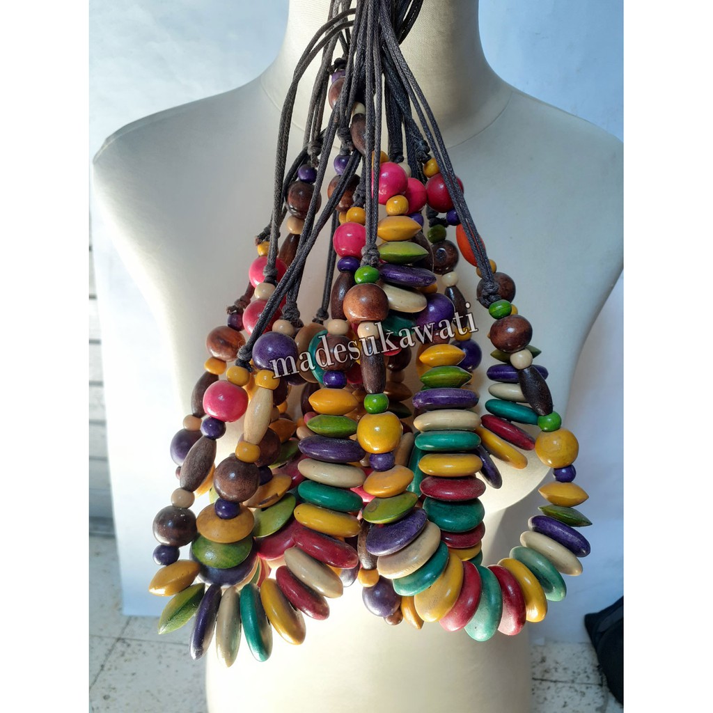 Kalung bola kayu warna necklaces lingkar 60cm