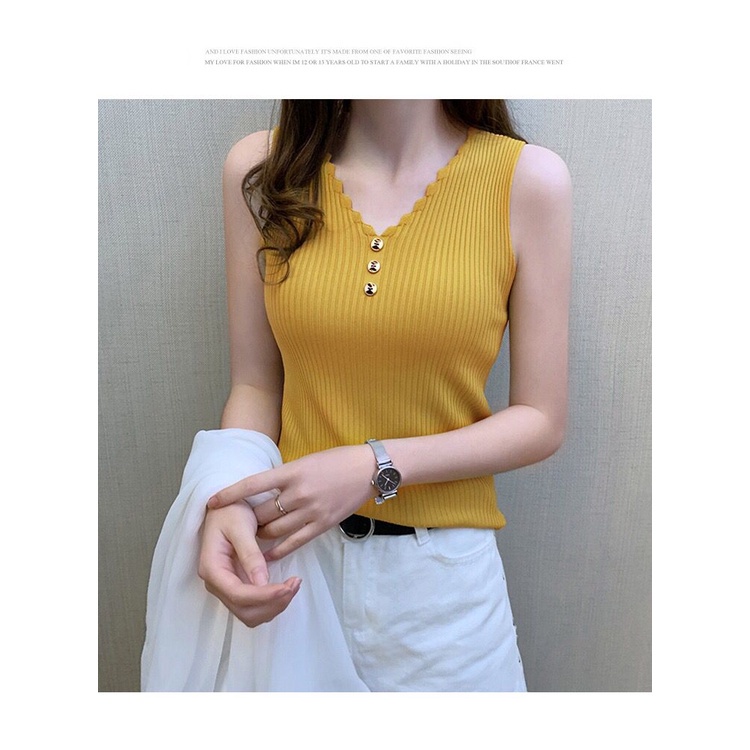 SS052 Tank Top Wanita Import Model Longgar Bottoming Gaya Korea Bahan Ice Silk-5