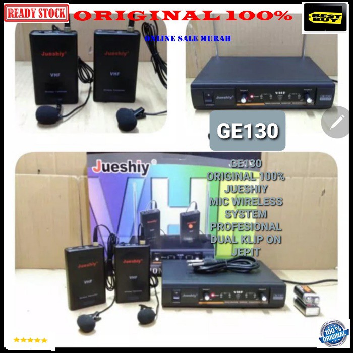 G130 Jueshiy original Mic jepit wireless system mik wireles sistem dual sepasang microphone condesor klip clip tie baju kerah pro karaoke mikrophone audio sound vokal vocal professional pro panggung dj studio Kancing sensitif aux ceramah pidato acara meet