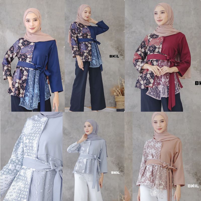 atasan batik wanita blouse tile batik kerja kekinian batik wanita jumbo lengan panjang batik pekalon