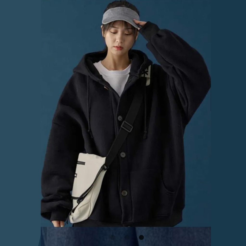 Sweater Hoodie Kancing Polos Korean Style / Jaket Pria Wanita / Hoodie fleece GMK