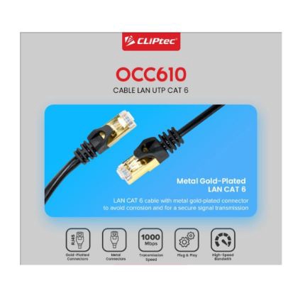 Cable lan cliptec 10 meter cat 6 sstp shield metal gold gigabit occ610 occ-610 - Kabel internet rj45 10m cat6 1000Mbps