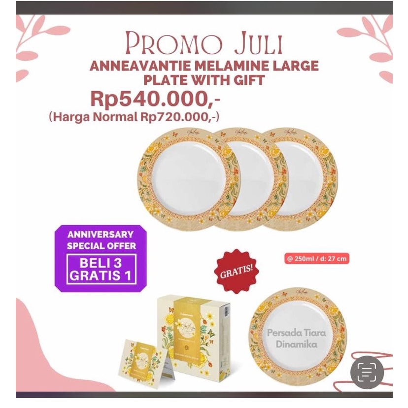 TUPPERWARE ANNE AVANTIE MELAMINE LARGE PLATE (4) - BELI 3 GRATIS 1