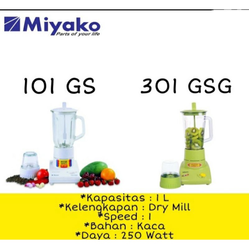 Blender Miyako BL101GS Putih kaca 2 in 1/Blender Miyako BL301GSG hijau kaca 2 in 1