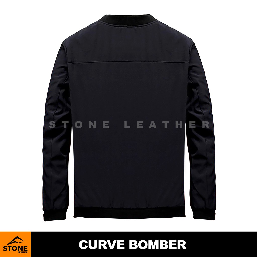 Jaket Pria Parasut Bomber Curve Stone Leather Polyester