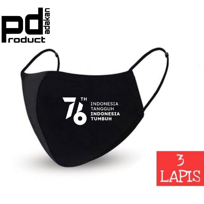 Masker HUT RI 76 Tahun 3 Lapis / Masker Earloop Masker Hijab Headloop Masker Bowin Bomber 3 Ply