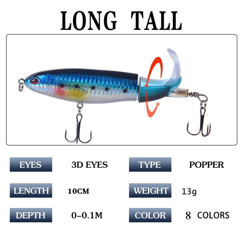 50 Pcs Popper Ikan Kecil Memancing Umpan 10 cm 13g Wobbler Ikan Kecil Mengambang Keras Spin Tail Umpan Buatan Tackle