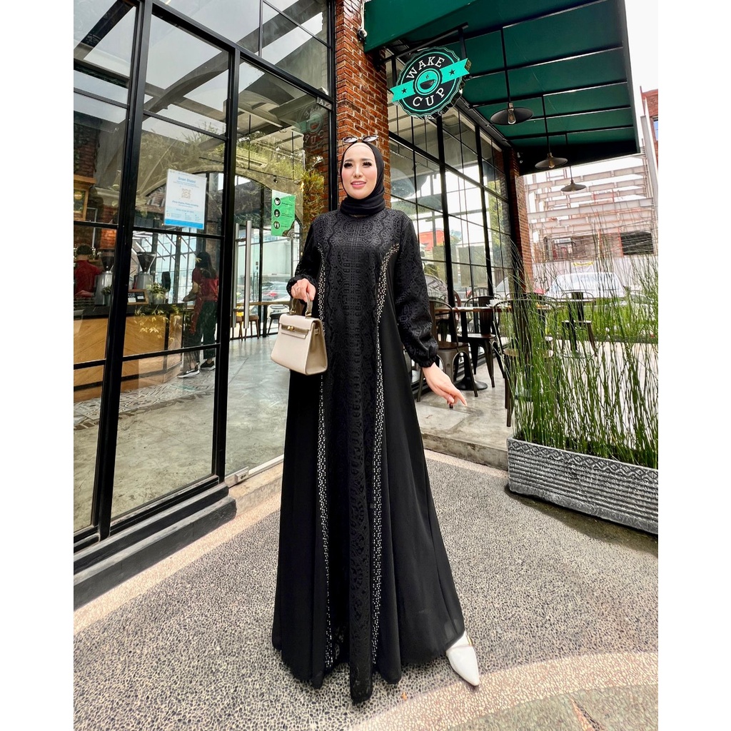 Zahira1808 Naura Kemala Bahan Brukat Cord Lace Mix Ceruty Baby Doll Gamis Muslim Syari Ibu Busui Dress Hijab Ori GLZ-5