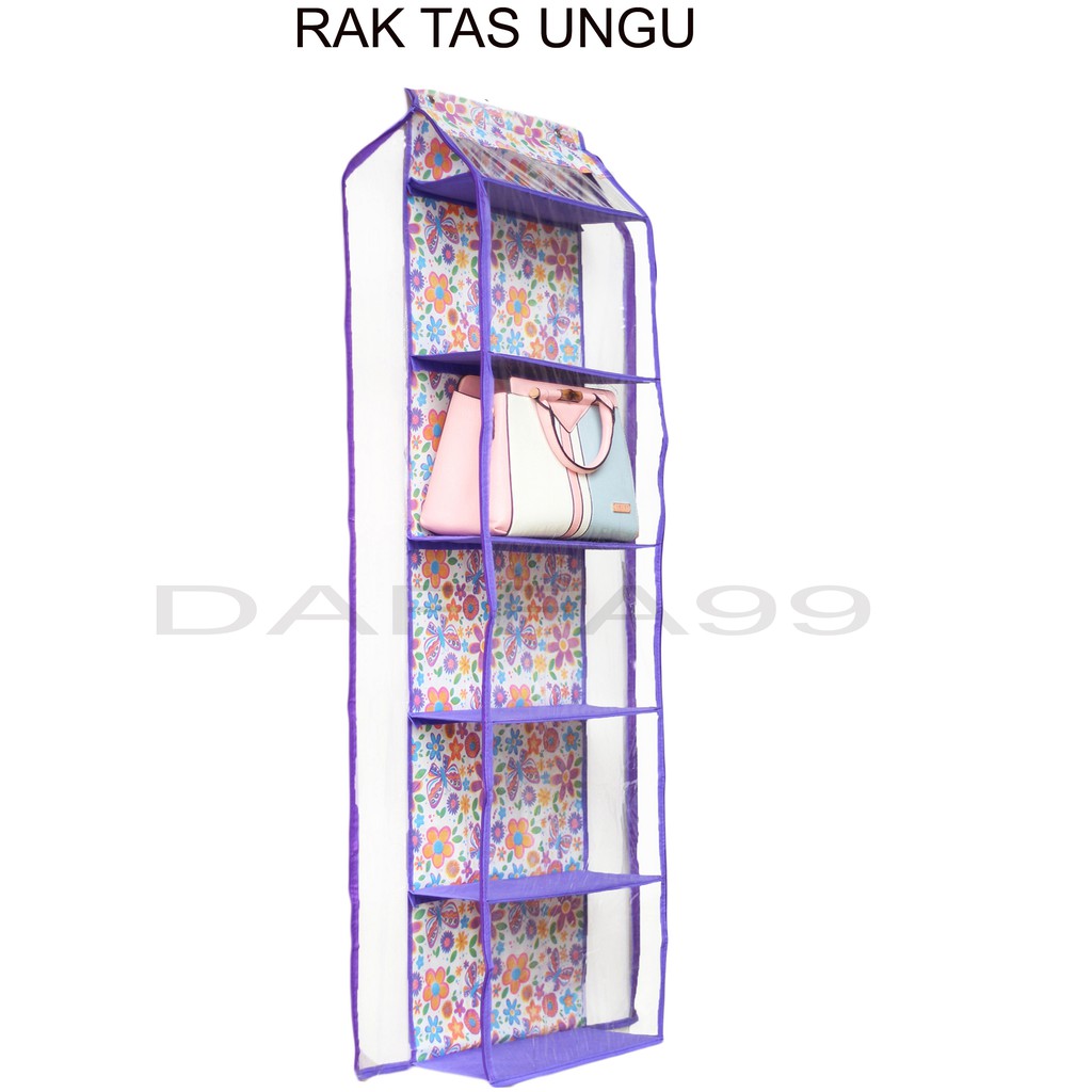 Rak tas gantung 6 Susun Motif Polos alas triplek mika tebal