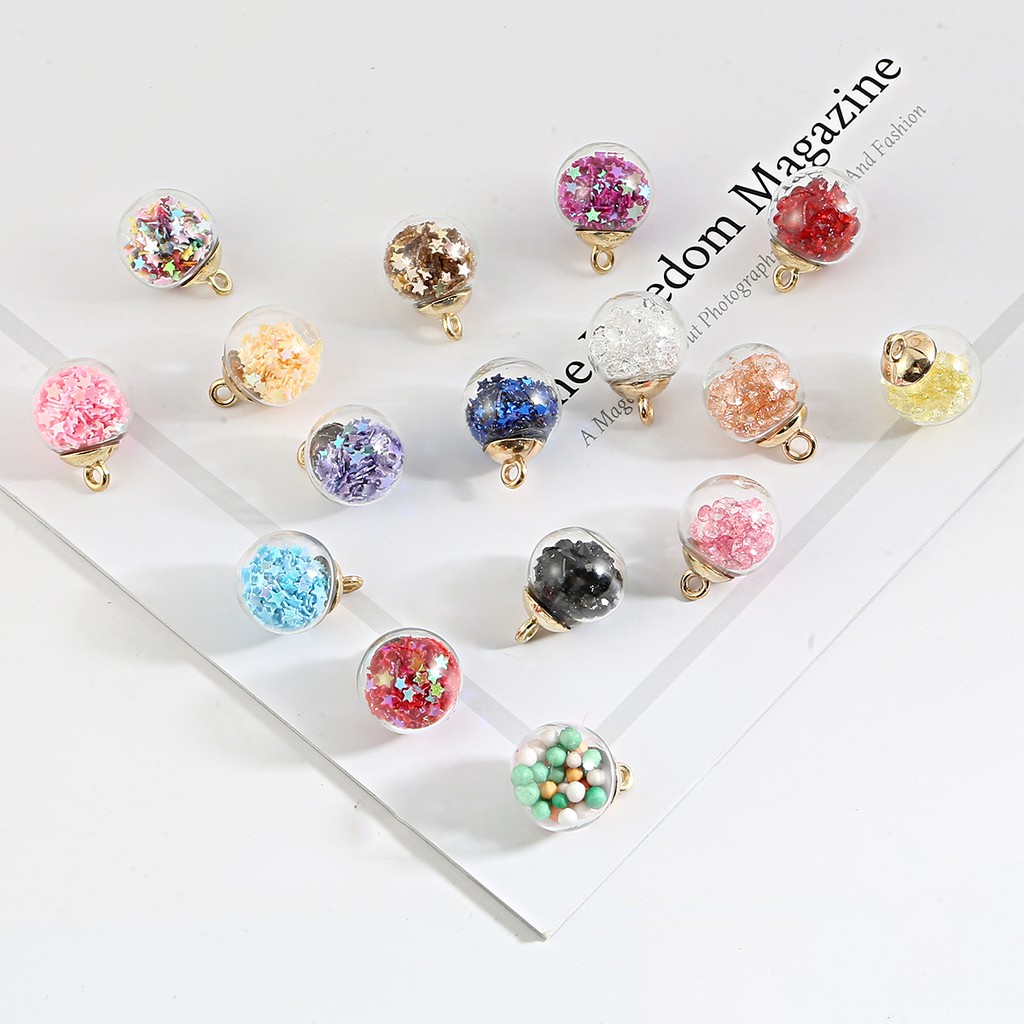 10 Pcs /pack Wholesale Exquisite Fashion Color Transparent Crystal Glass Ball Pendant For DIY Earring Accessories