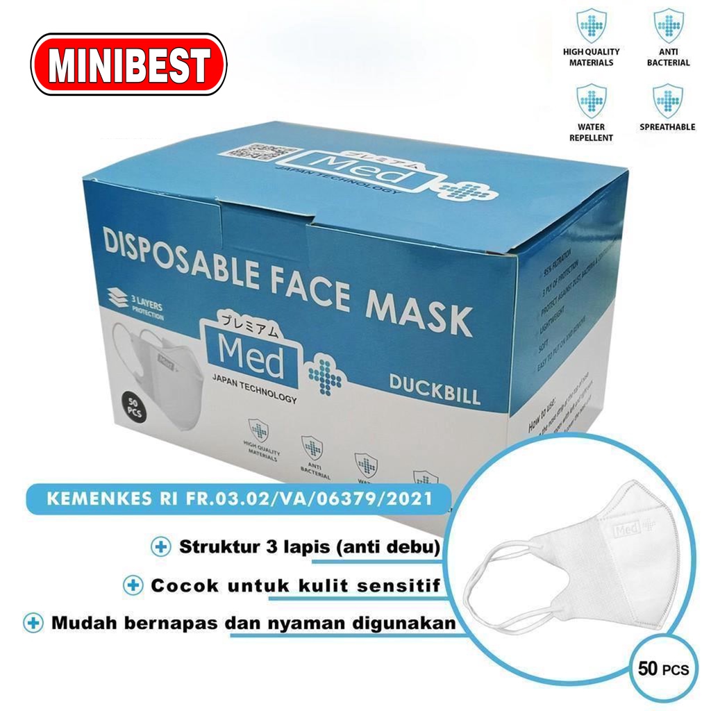 NEW Masker Korea Duckbill 3ply Disposable Face Mask Sekali Pakai isi 50pcs warna Putih (Ada Garis)