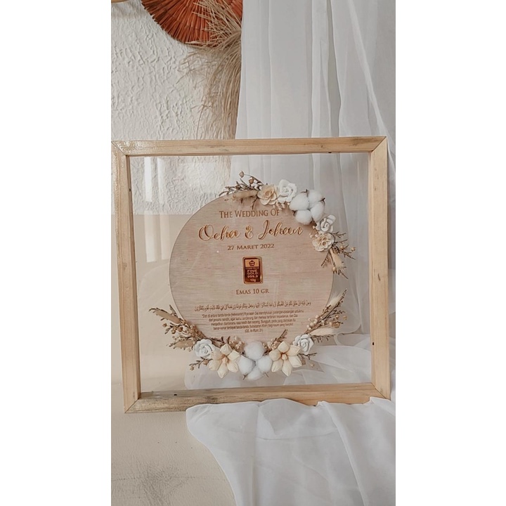 MAHAR PERNIKAHAN NAMA TIMBUL AKRILIK TRANSPARAN  30X30 Mahar Rustic / Frame mahar rustic / Mahar