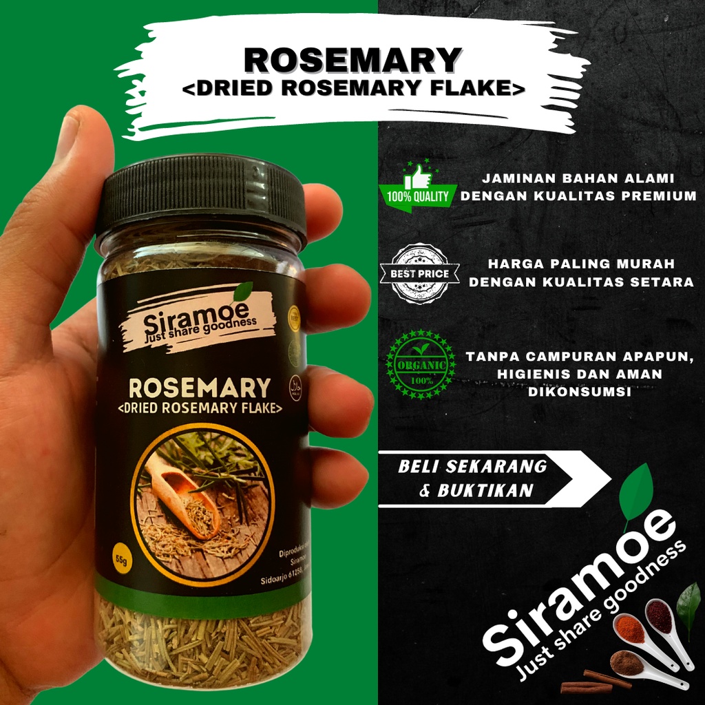 

Siramoe - Daun Rosemary Kering Dry Dried Flake 55 gr Murni Kualitas Premium Tanaman Herbal Organik Bumbu Penyedap Masakan Alami Bisa Buat Teh Leaf Tea Aromaterapi Detox Jsr Jurus Sehat Rasulullah Rasa Rempah Nusantara