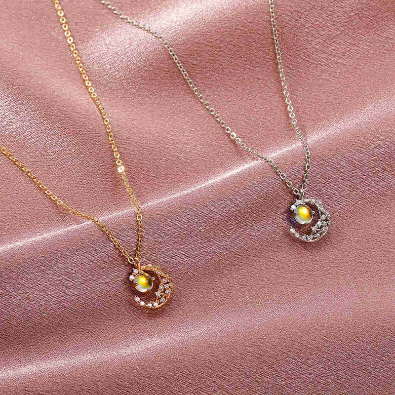 Fashion Light Of Stars And Moon Charm Necklace Delicate Clavicle Stars Chain Zircon Necklace For Women Jewelry