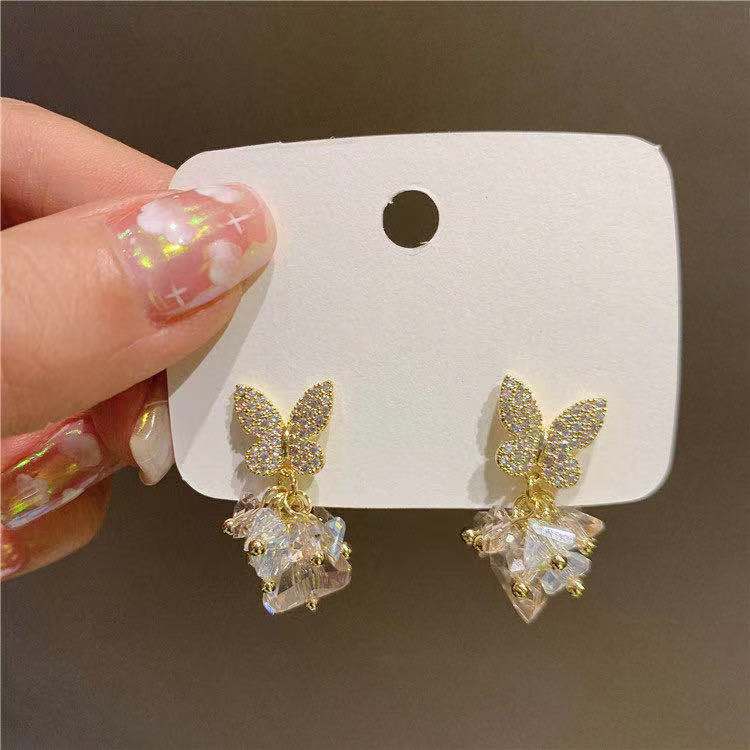 Anting Stud Desain Kupu-Kupu Lukisan Minyak Berlian Bahan S925 Silver