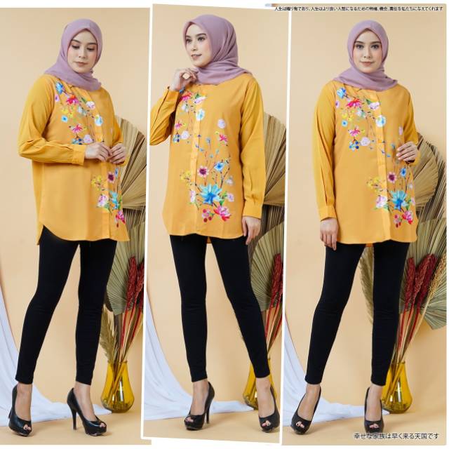 Blouse Lukis Kuning Gold Floral