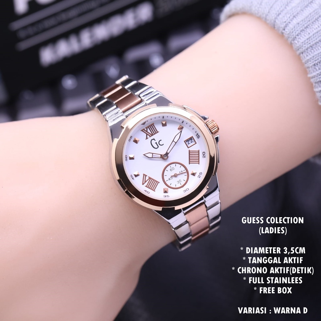 JAM TANGAN WANITA GC RANTAI BODY BULAT TANGGAL &amp; CHRONO AKTIF