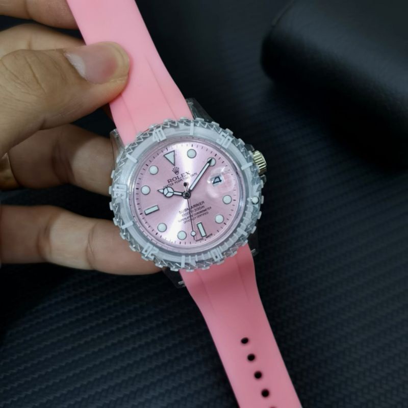 JAM TANGAN WANITA ROLEX RUBBER TANGGAL AKTIF DIAMETER 4CM