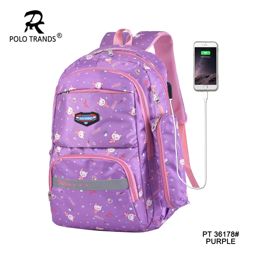 Polo Trands Tas Sekolah Anak Perempuan Gratis Pouch 36177 & 36178 Tas Anak-36178 Purple