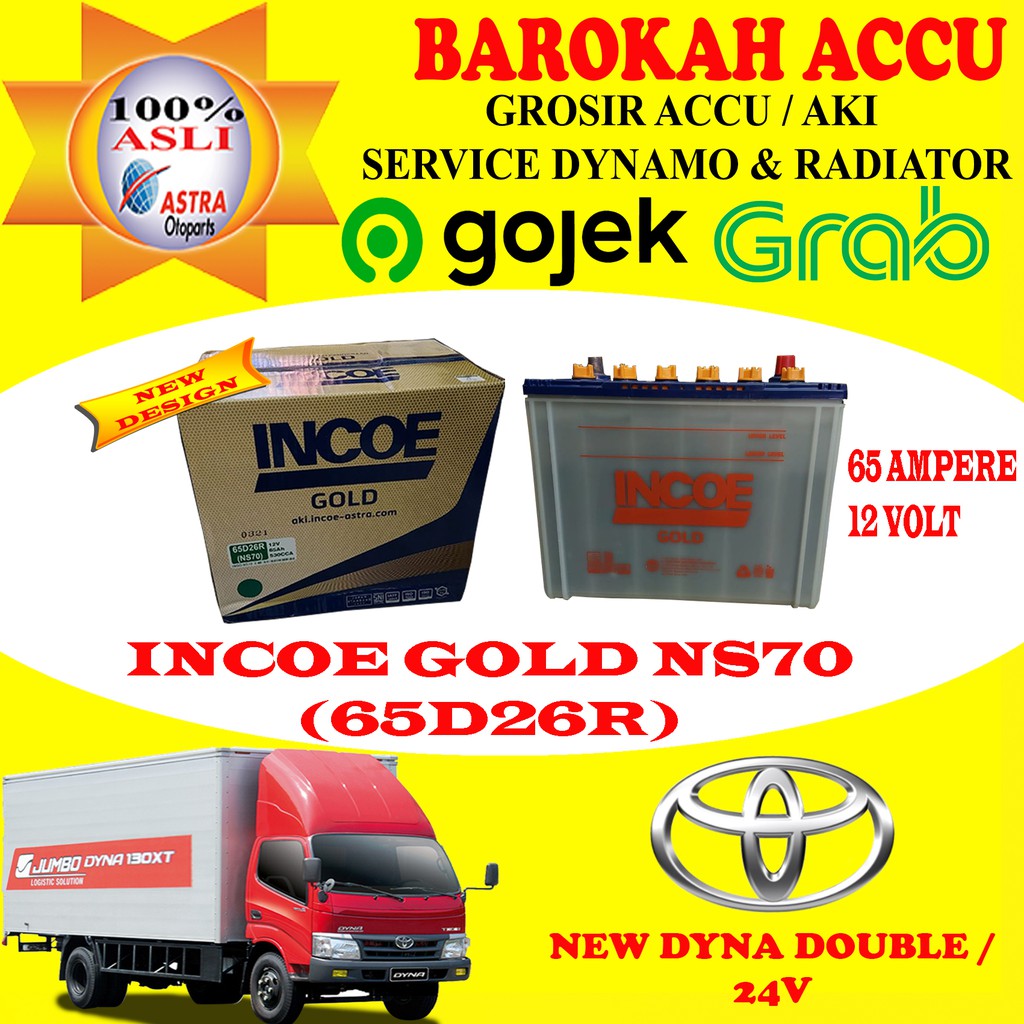 AKI MOBIL TOYOTA NEW DYNA DOUBLE INCOE GOLD NS70 / 65D26R , 65AH ASTRA OTOPARTS