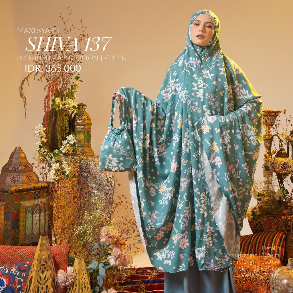 Mukena Jumbo Shiva 137 Katun Rayon Premium Motif Bunga Hitam Black Putih Broken White Hijau Green Bi