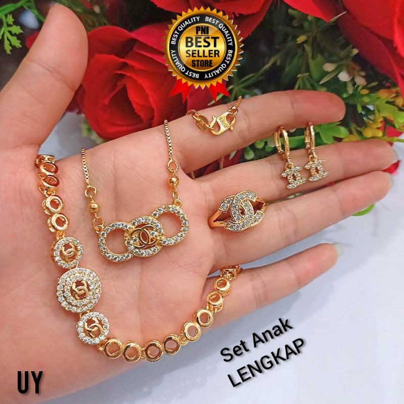 SET PERHIASAN WANITA PERMATA MEWAH LAPIS EMAS 22 K