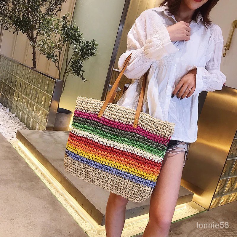2021 Summer Straw Shoulder Bag Female Handmade Woven Beach Bag Wicker Handmade Tote Bag Girls Crossb
