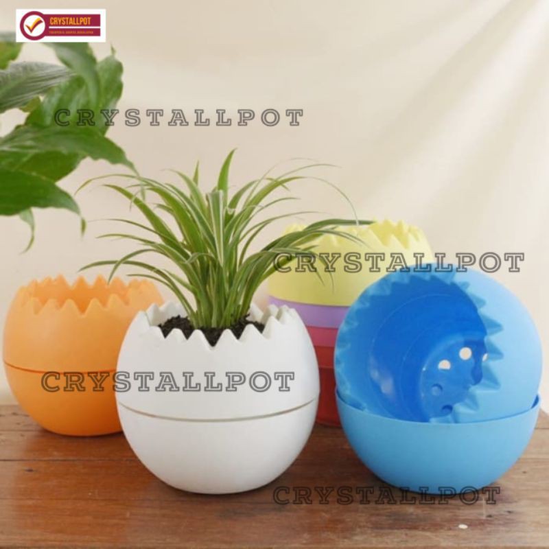 Pot bunga tanaman WARNA WARNI motif bola 18cm (full colour) - NKT TELUR