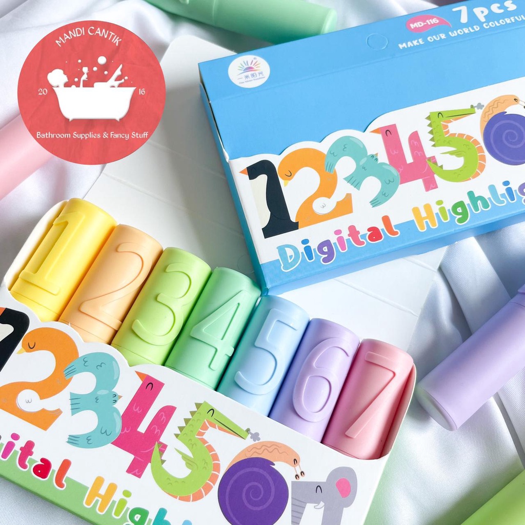 

highlighter set angka 1 hingga 7 bukan stabil0 alat tulis kantor termurah kekinian bagus lucu imut satu set isi 7 biji