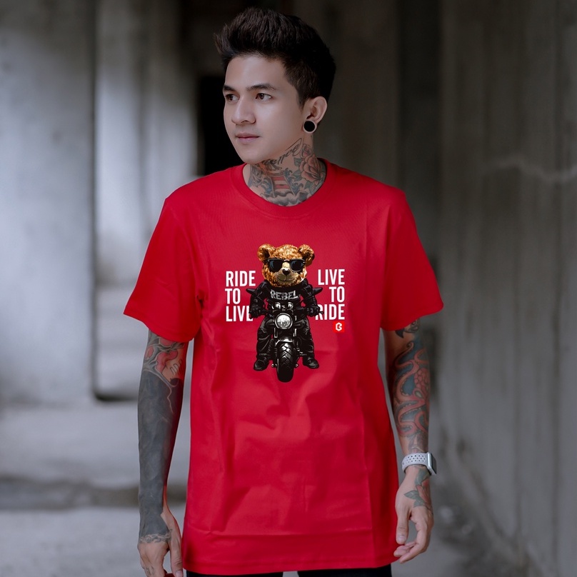 Kaos Distro BRIGO Beruang Rider || BRIGO Kaos Lengan Pendek Bear Rider || Kaos Katun Combed M-XL ( Pria &amp; Wanita )