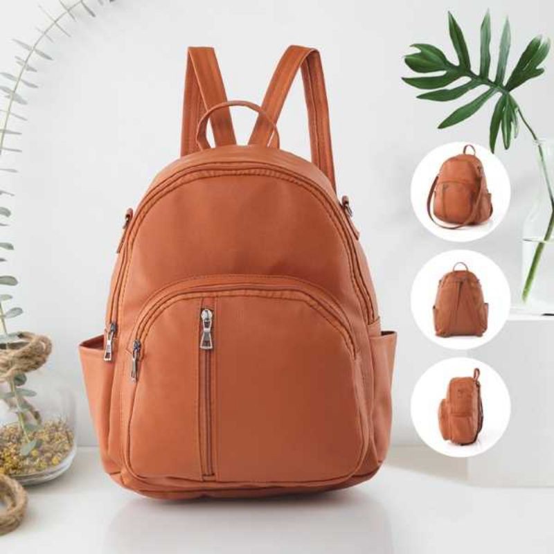 Tas punggung backpack wanita ransel casual sekolah kuliah bahan semi kulit premium garansi termurah