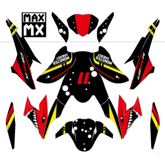 Decal Stiker All New CB150R Dekal Variasi Sticker Striping Custom FullBody hitam merrah shark
